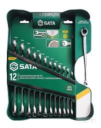 Zestaw 12+1 kluczy SATA ST09066PL płasko-oczkowe podwójna grzechotka 8-19mm